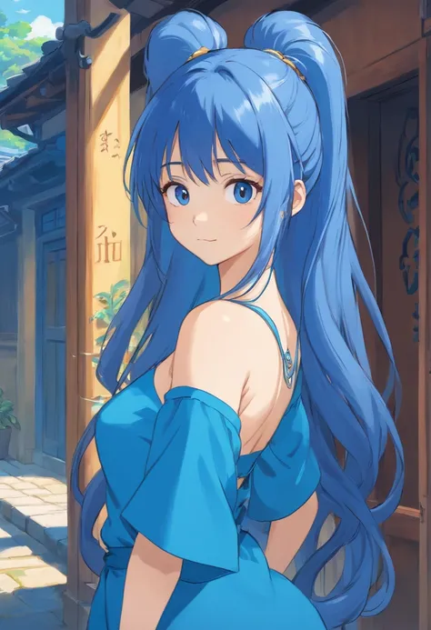 Blue and blue color scheme，chiquita，Long hair ponytail，Qingluan anthropomorphism