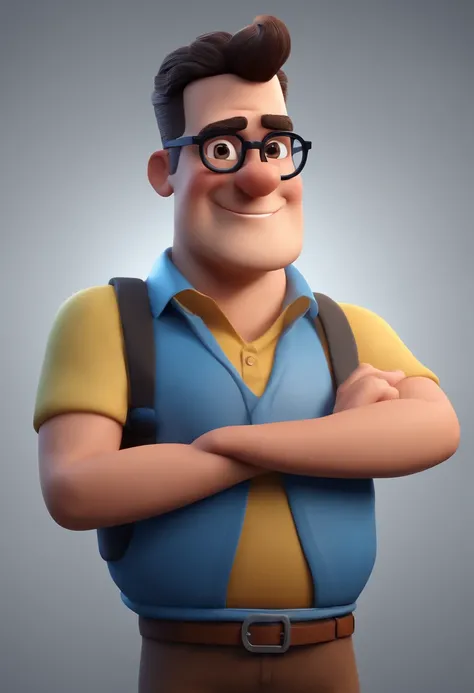 Cartoon character of a man with black glasses and a blue shirt, animation character, Caractere estilizado, animation style rendering, 3D estilizado, Arnold Maya render, 3 d render stylized, toon render keyshot, Personagem 3D, Personagem 3D, 3d rendering st...