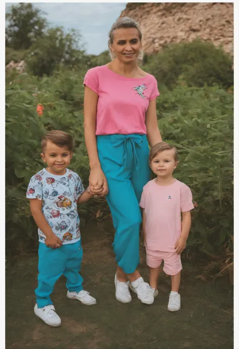 Clerison Begalli blue pants with skull t-shirt with his wife Raissa in pink dress and their children Henry 7 years old Pokemon and Heron t-shirt with mr bean t-shirt