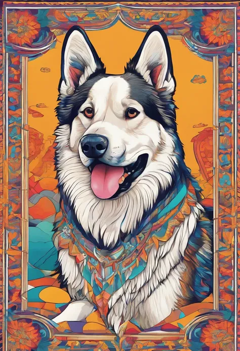 Vivid color drawing of simple and cute dog-based mandala