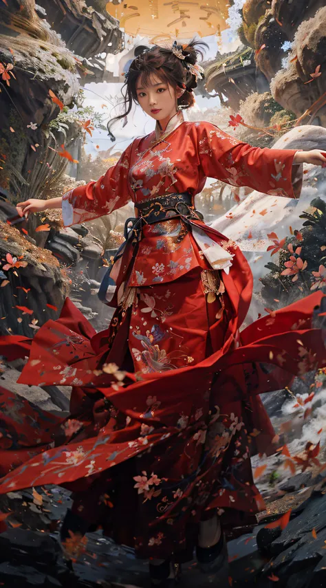 RAW photogr，best qualtiy，tmasterpiece，超高分辨率，（realisticlying：1.4），Anime a poster，two hands，Wearing Dunhuang flying clothes，long whitr hair，Traditional Chinese ink style，Graceful posture，The main color is gold，dynamic movements，dynamicposes，sport，full bodyes...