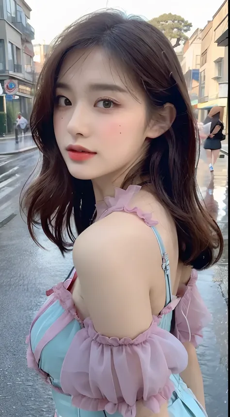 ((Best Quality, 8k, Masterpiece: 1.3)), Focus: 1.2, Perfect Body Beauty: 1.4, Buttocks: 1.2, (Layered Haircut: 1.2)), (Rain, Street:1.3), Highly detailed face and skin texture, Fine eyes, Double eyelids, Whitening skin, Long hair, (Round face: 1.5), sweet_...