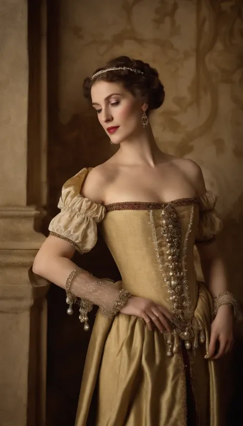 Imagem de um menino Valois, Sixteenth-century courtesan, com sua beleza e charme, who conquered King Henry II of France. Criar uma imagem, conveying the atmosphere of the European court of the time and the relationship between Isabella and the king.  She i...