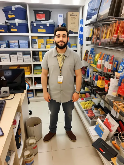 Arafed man standing in a shop with a laptop on his lap, foto para uma loja, imagem profissional, Alexandros Pyromallis, imagem de qualidade muito baixa, Nikolay, imagem de corpo inteiro, ficou em um supermercado, Brandon, Condutor de Ene, Postagem no Reddi...