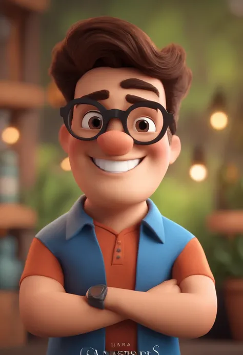 Cartoon character of a man with black glasses and a blue shirt, animation character, Caractere estilizado, animation style rendering, 3D estilizado, Arnold Maya render, 3 d render stylized, toon render keyshot, Personagem 3D, Personagem 3D, 3d rendering st...