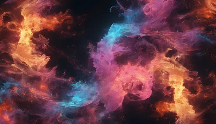 explosions、Half Blue Flame、Pink Flame、Close-up of fire on black background and black background, Frame fractals, Highly detailed generative art, Flame texture, Complex overlay flame image, Hell Background, abstract paintings. 8K, Fractal fire background, S...