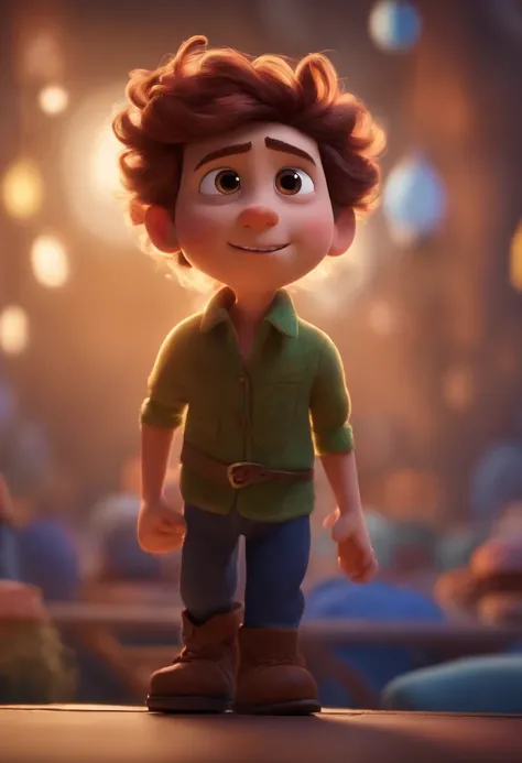 Image of a man for a story in a YouTube video in Pixar format, Hes the little allabester, Hes the class leader, Hes outgoing, Playful and gets up for a lot of things, hair up to the neck