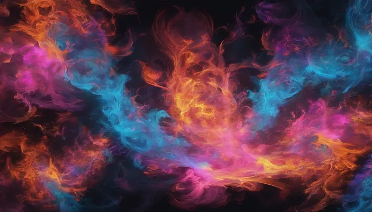 bilaterally symmetrical、explosions、blue flames、Pink Flame、Close-up of fire on black background and black background, Frame fractals, Highly detailed generative art, Flame texture, Complex overlay flame image, Hell Background, abstract paintings. 8K, Fracta...