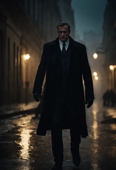 "(best quality,highres,masterpiece:1.2),dark and dramatic scene,imposing Russian mobster,night,stormy weather,strong and intimidating figure,wearing a sharp suit,piercing eyes,menacing expression,aged and weathered face,shadows and flickering lights in the...