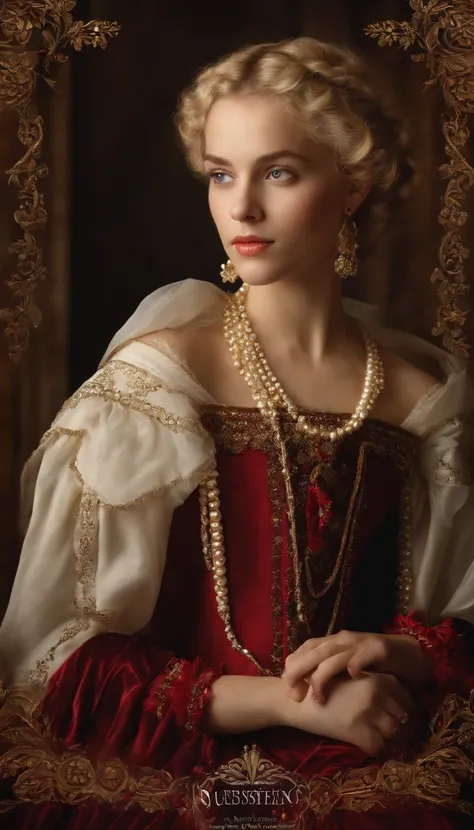 Imagem de um menino Valois, a young French courtesan of the sixteenth century of the fourteenth century, de 16 anos, com sua beleza e charme . Blonde with white hair and beautiful expressive blue curly eyes with small strands and braids.  She is dressed in...