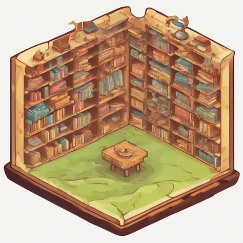 icon of open book shelf, cartoon style