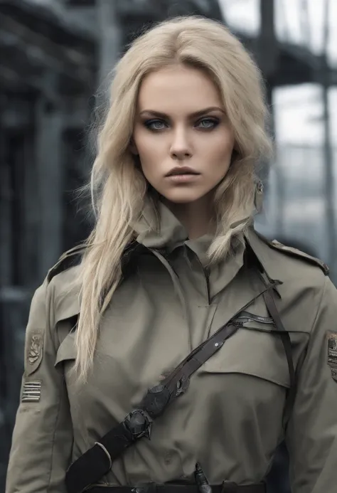 Fille russe, militaire, Trench-coat, cheveux blonds, yeux bleus