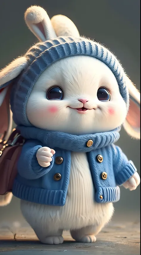 Cute bunny, smiley, by Pixar, Furry art, anime, White background, Character, Outfit