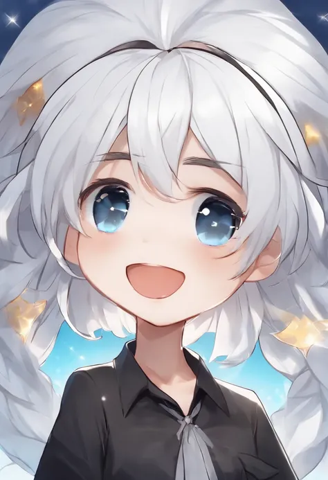 chibi  white hair, blue eyes, black shirt, laughing hard  , transparent background