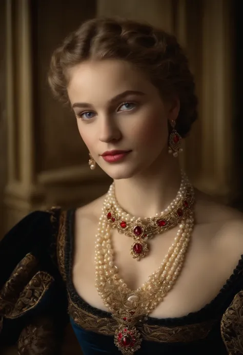 Imagem de um menino Valois, a young French courtesan of the sixteenth century of the fourteenth century, de 16 anos, com sua beleza e charme . Blonde with white hair and beautiful expressive blue curly eyes with small strands and braids. She is dressed in ...