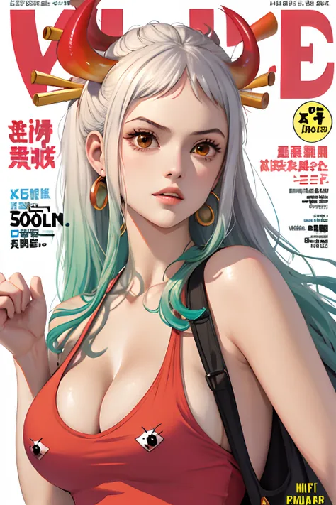 masterpiece, best quality, spring outfit, , outdoor, magazine cover ,upper body, ((yamato)) ((onepiece)) , good hands, yamato on...