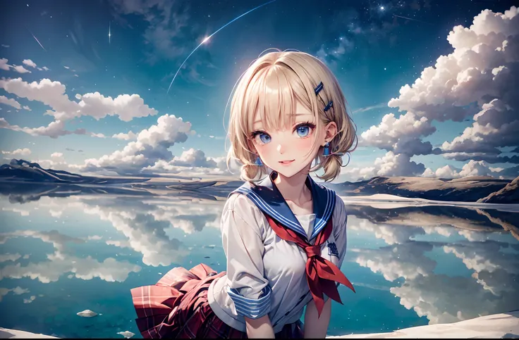 absurderes, (独奏:1.5,)ultra-detailliert,bright colour, extremely beautiful detailed anime face and eyes, view straight on, ;D, shiny_skin,25 years old, Short hair, , asymmetrical bangs, Blonde hair with short twin tails, Shiny hair, Delicate beautiful face,...