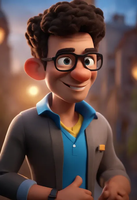 Cartoon character of a man with black glasses and a blue shirt, animation character, Caractere estilizado, animation style rendering, 3D estilizado, Arnold Maya render, 3 d render stylized, toon render keyshot, Personagem 3D, Personagem 3D, 3d rendering st...