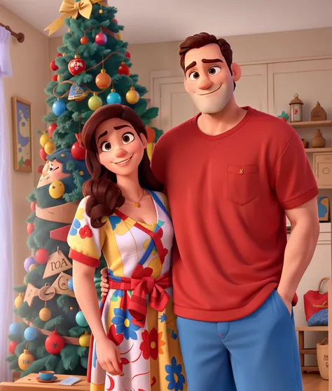 casal homem com barba e mulher no estilo Disney Pixar, alta qualidade, melhor qualidade