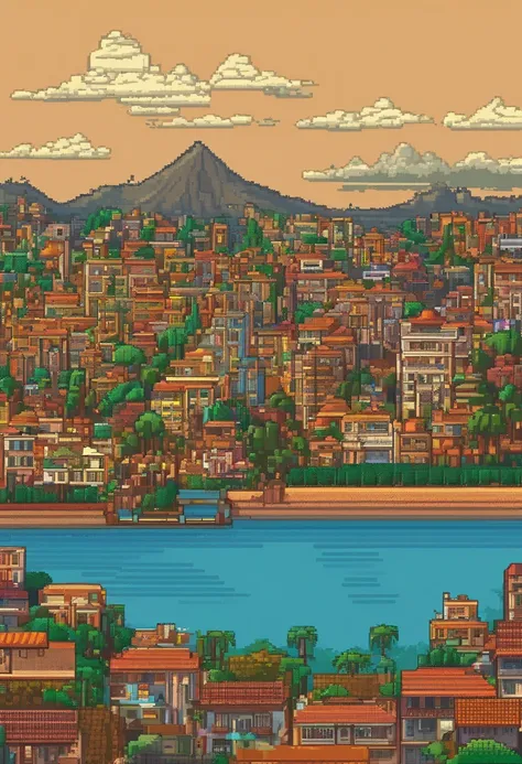 Landscape of the tourist destination Pixel Art. Noite. Pixel Art 3D Papel de parede 4K. Amazing pixel art details. Pixel Art. Ondas de vapor. Pixel Art detalhado do mecanismo irreal, lagoa do taquaral em Campinas, capivara, lagoa, cidade de Campinas