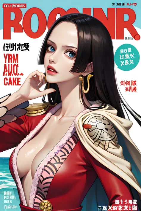 masterpiece, best quality, spring outfit, , outdoor, magazine cover ,upper body, ((boa hancock)) ((onepiece)) , good hands, boa hancock one piece, onepiece,