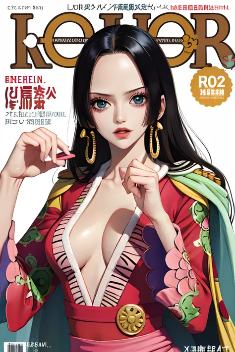 masterpiece, best quality, spring outfit, , outdoor, magazine cover ,upper body, ((boa hancock)) ((onepiece)) , good hands, boa hancock one piece, onepiece,