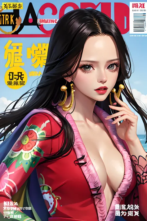 masterpiece, best quality, spring outfit, , outdoor, magazine cover ,upper body, ((boa hancock)) ((onepiece)) , good hands, boa hancock one piece, onepiece, big breast.