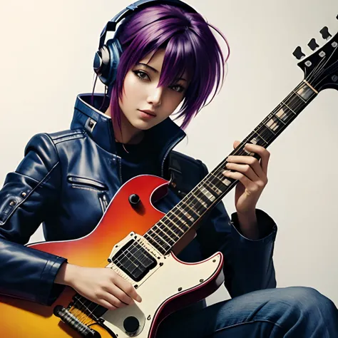 guitar,cyber punk,very watercolor,woman