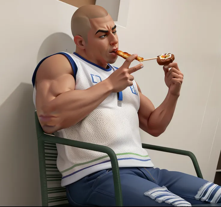 homem arafed sentado em uma cadeira comendo um donut, eating garlic bread, comer pizza, Ronaldo Nazario, comer uma pizza, Ronaldo Nazario Fenomeno, Fred Flintstone comendo tamales, Condorito, ele tem 3 5 anos, andres rios, comer bolos, comer uma rosquinha,...