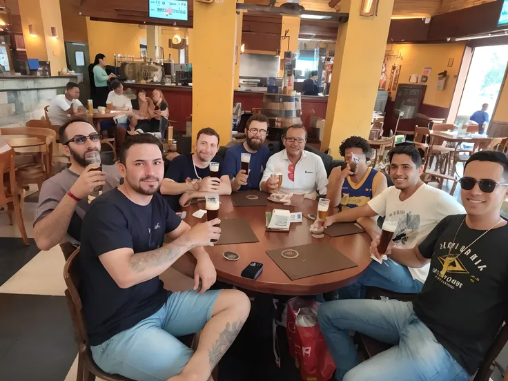 Several men sitting at a table with beers in their hands, pessoas bebendo cerveja, no pub, cervejas na mesa, com muitos viajantes, Feliz!!!, In Sao Paulo, grandioso!, cerveja, Directed by: Tom Wänerstrand, Postagem no Reddit, obrigada, em um pub, Directed ...