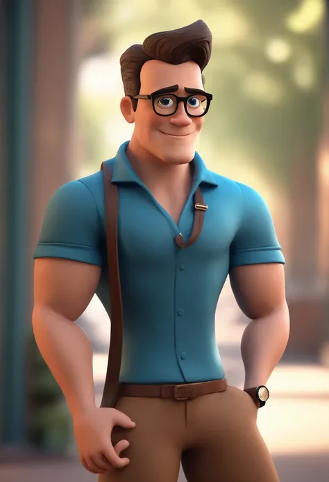 Cartoon character of a man with black glasses and a blue shirt, animation character, Caractere estilizado, animation style rendering, 3D estilizado, Arnold Maya render, 3 d render stylized, toon render keyshot, Personagem 3D, Personagem 3D, 3d rendering st...