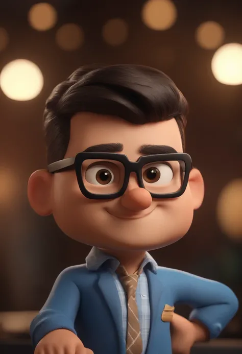 Cartoon character of a man with black glasses and a blue shirt, animation character, Caractere estilizado, animation style rendering, 3D estilizado, Arnold Maya render, 3 d render stylized, toon render keyshot, Personagem 3D, Personagem 3D, 3d rendering st...