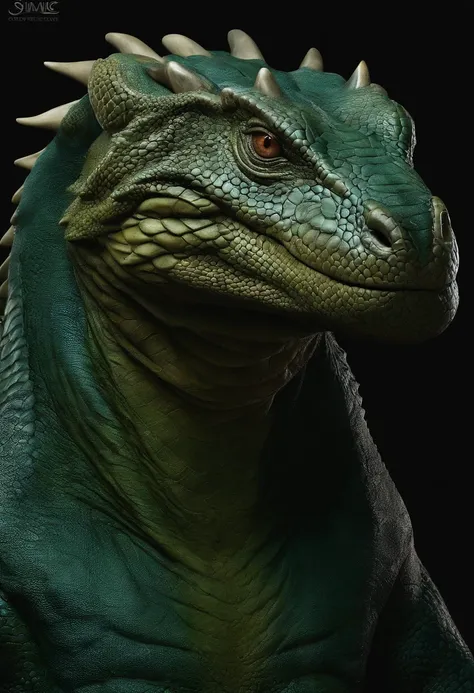 FKING_scifi antropomórfico Komodo Dragon King. mostrar o corpo inteiro. Skin color is blue-green. the presence of horns on the head. Armadura com detalhes intrincados. Rico em textura de escala. Professional studio photography. ultra-realistic, detalhes in...