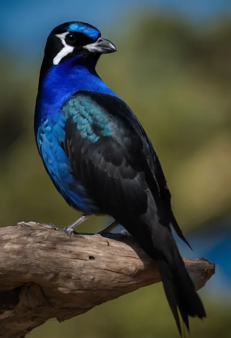 Blue coast bird with white belly and black mask, alta qualidade, fundo com pequenas flores