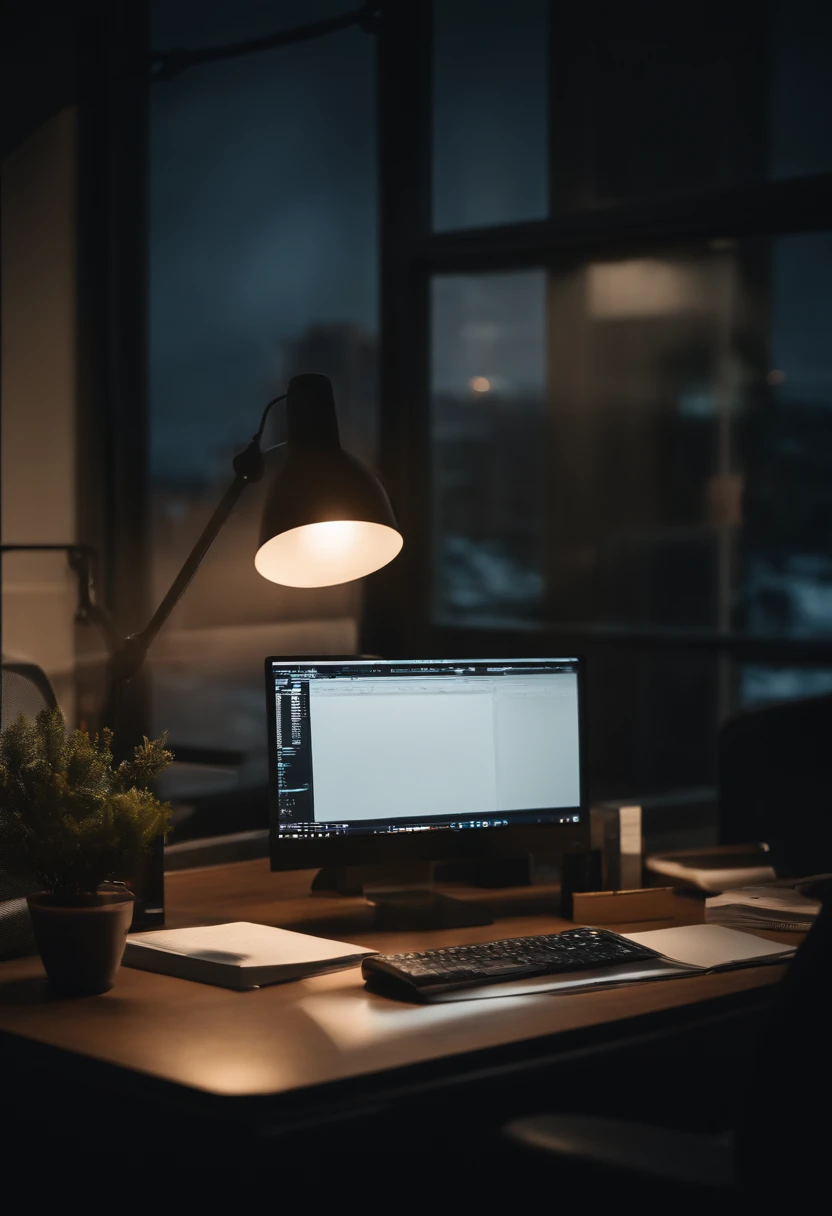 studying in the office at late night