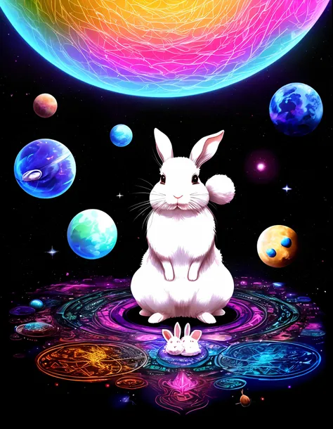 Psychedelic space。Lonely rabbit。Taking medication。digitalart。