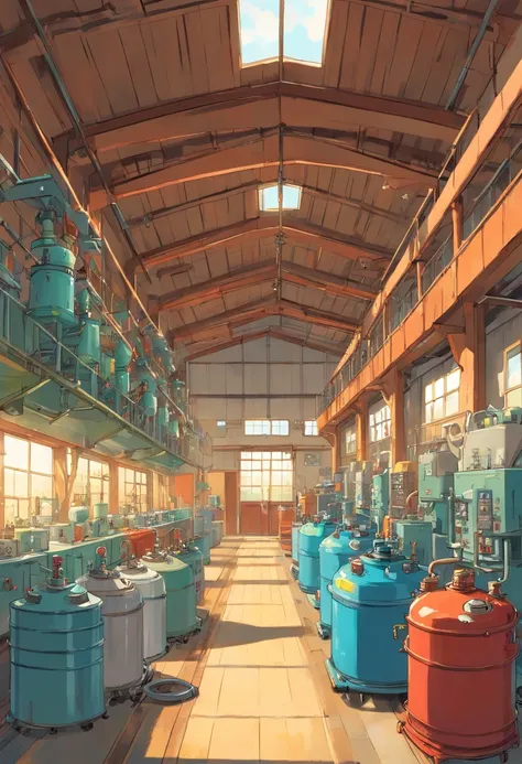 Interior design of an automotive cleaning products factory,  (Estilo Pixar)