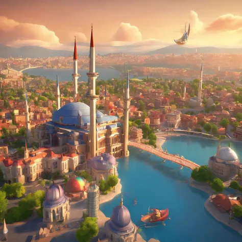 a cidade de istambul em estilo disney pixar