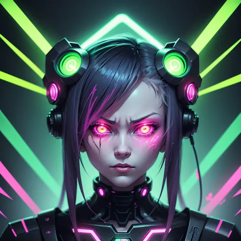 anime phonk brain sick horror cover cyborg half demon creative background with neon green colors