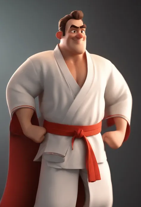 Cartoon character of a man in karate kimono, fundo de academia, rosto estilo Pixar, animation character, Caractere estilizado, animation style rendering, 3D estilizado, Arnold Maya render, 3 d render stylized, toon render keyshot, Personagem 3D, Personagem...