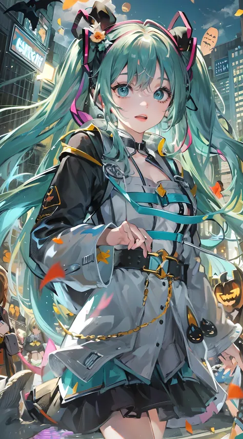 Absurdres masterpiece HDR high quality picture of Hatsune Miku, very young age girl 14 years old with detailed face, simple hair design , beautiful face, hands on waist and hands are hiding in her hair and clothes , very long hair, ((random hair style:1 ))...