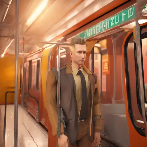 Straight-haired blond man with brown eyes subway driver