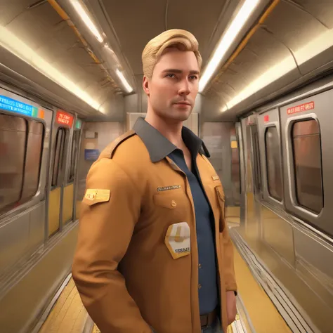 Straight-haired blond man with brown eyes subway driver