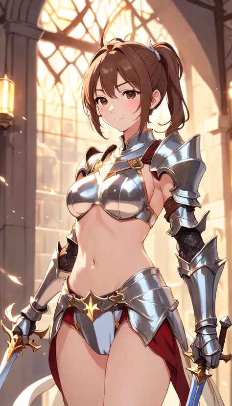 Asuna, Asuna_(As estrelas), (1girll,Solo) ,Fantasy, hight resolution, 19 Private, Original, (Sheath of the waist:1.3), Smile, (White Knight Wizard Chief Cloak:1.5), Short hair, medium breasts, view the viewer, Bangs ,Hazel Eye Detail, Beautiful background,...