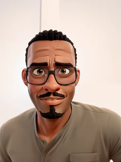 A black man with glasses, de barba feita estilo disney pixar, alta resolução