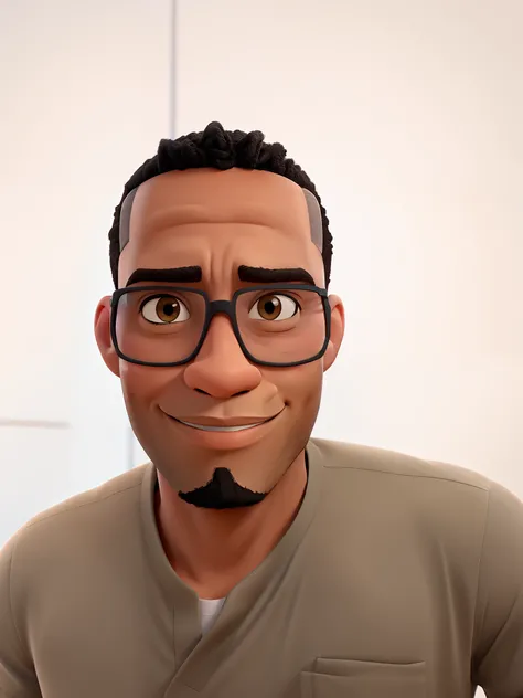 A black man with glasses, de barba feita estilo disney pixar, alta resolução