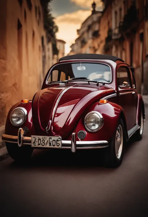 Fusca na cor vermelho vinho HD realista