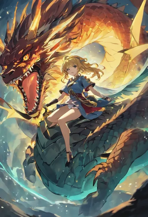 Beautiful woman riding a dragon