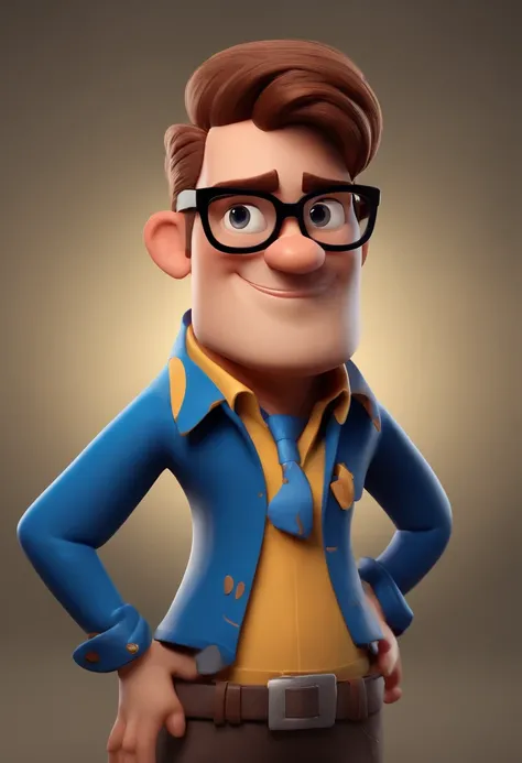 Cartoon character of a man wearing black glasses and a blue shirt, um personagem animado, Caractere estilizado, animation style rendering, 3D estilizado, Arnold Maya render, 3 d render stylized, toon render keyshot, Personagem 3D, Personagem 3D, 3d renderi...