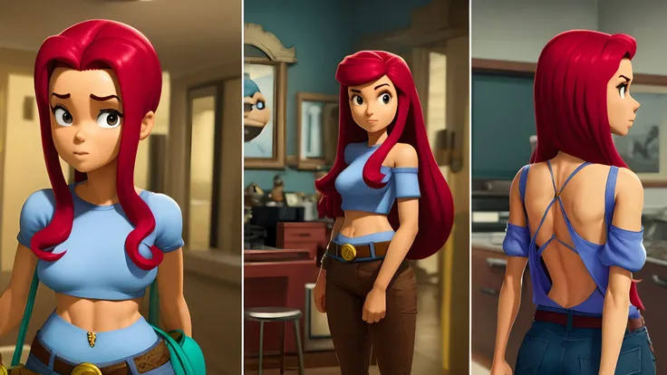 Mulher cabelo vermelho longo gordinha pixar